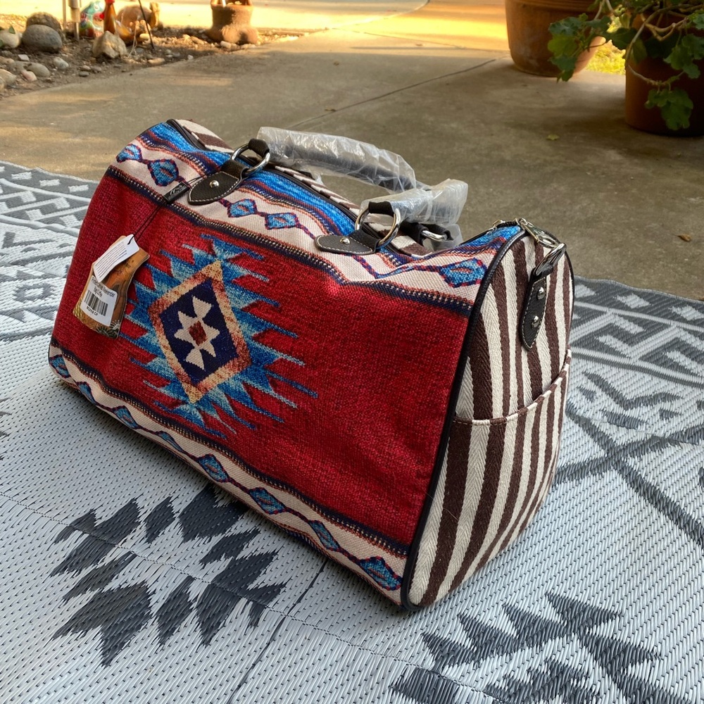 Printed canvas weekender bag coffee